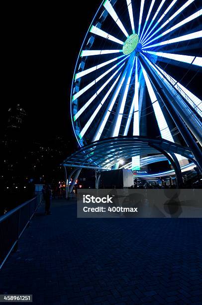 Photo libre de droit de Grande Roue De Seattle banque d'images et plus d'images libres de droit de Attraction foraine - Équipement de loisirs - Attraction foraine - Équipement de loisirs, Bleu, Couleur verte