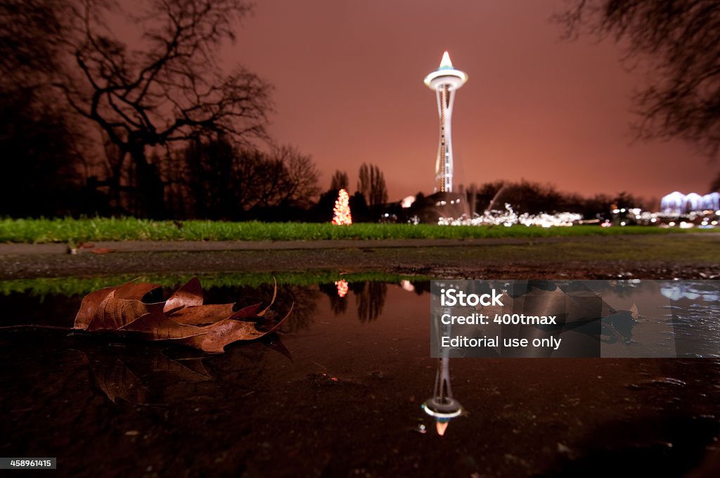 Réflexion Space Needle de Seattle - Photo de Centre-ville libre de droits