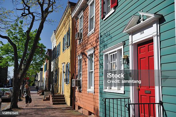 Lady Walking In Georgetown Stock Photo - Download Image Now - Adult, Architecture, Built Structure