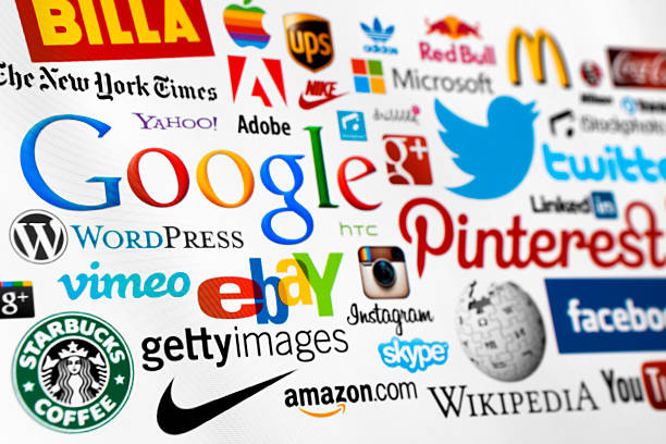 мировой бренд logotypes - pinterest computer monitor web page internet стоковые фото и изображения