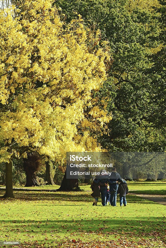 Família em um parque verde durante o outono dia ensolarado. - Foto de stock de Adulto royalty-free