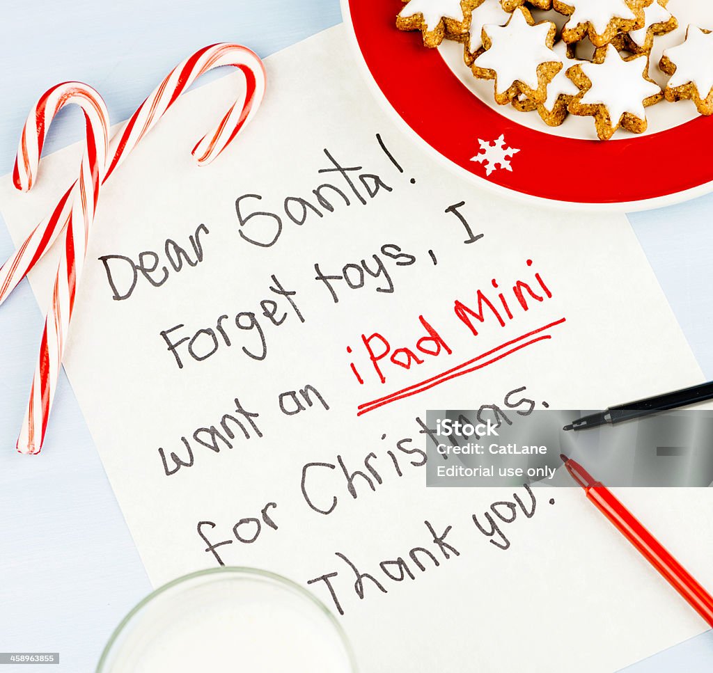 Tempi moderni Lettera per la Santa: Voglio un iPad Mini - Foto stock royalty-free di Annuncio
