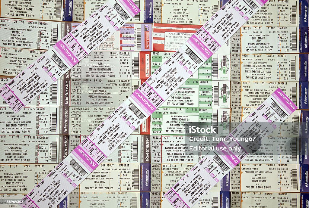 Music Concert Show Event Tickets "Los Angeles, CA, USA - November 5, 2012: Music concert show event tIckets for Los Angeles area performances." Michael Jackson Stock Photo