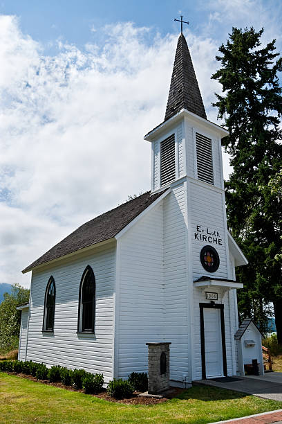 Historic Elbe Lutheran Church Elbe, Washington, USA - July 31, 2012: The tiny Elbe Lutheran Church was built in 1906 by German Immigrants. It is now on the National Register of Historic Places. jeff goulden church stock pictures, royalty-free photos & images