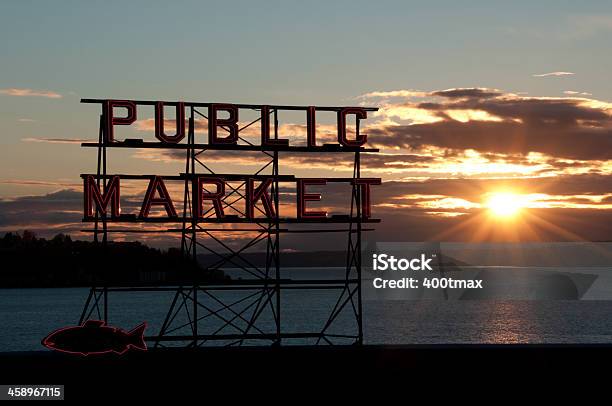 Pike Place Market Stock Photo - Download Image Now - Cloud - Sky, Dramatic Sky, Dusk