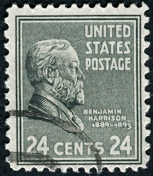 benjamin harrison timbre - president postage stamp profile usa photos et images de collection