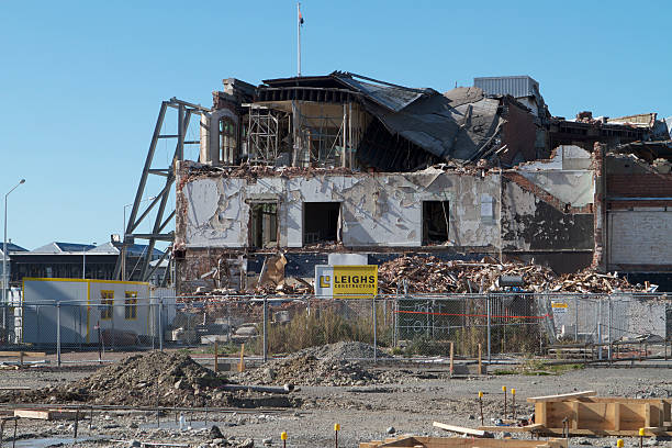 Severley damaged McKenzie and Willis Building stock photo