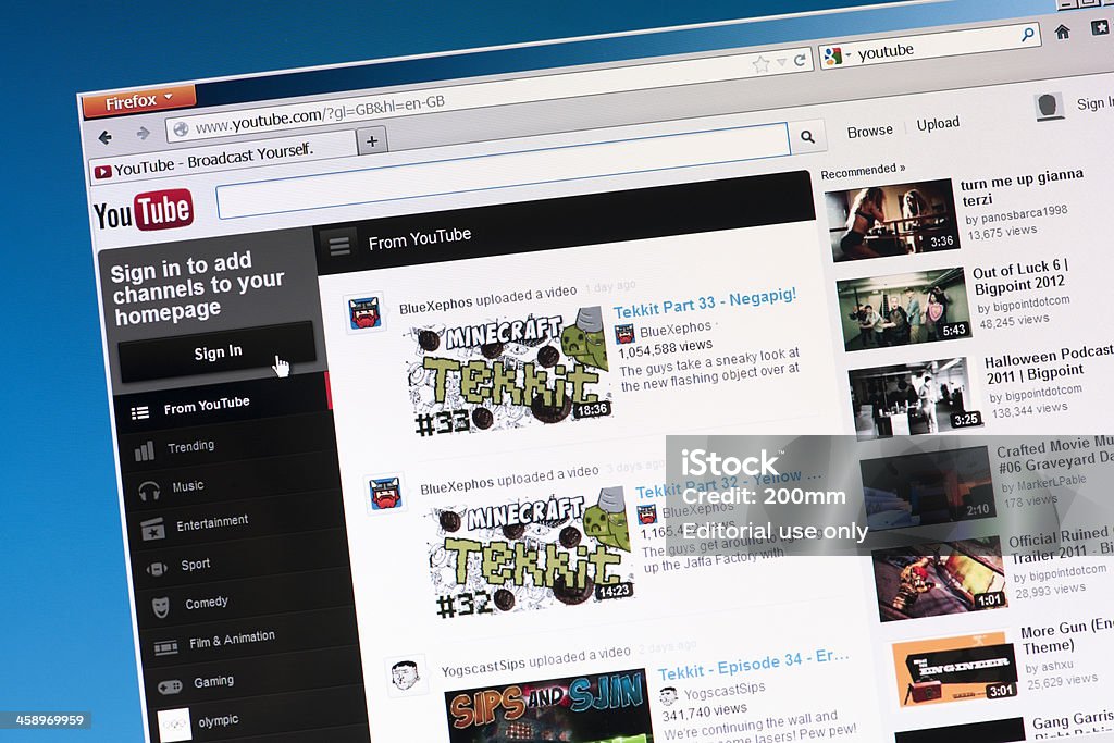 Youtube ウェブページを browser (ブラウザ) - YouTubeのロイヤリティフリーストックフォト
