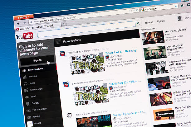 Youtube webpage on the browser stock photo