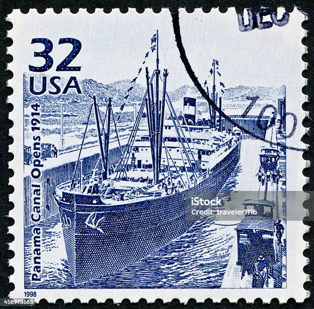 Panamakanalbriefmarke Stockfoto und mehr Bilder von Alt - Alt, Behälter, Blau