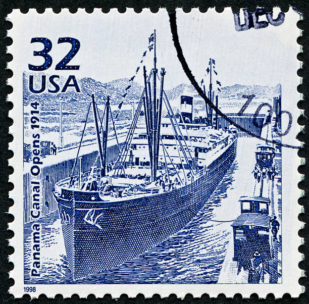 パナマ運河 stamp - panama canal panama postage stamp canal ストックフォトと画像