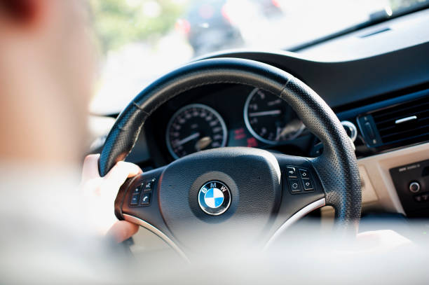 BMW coupe indoors stock photo