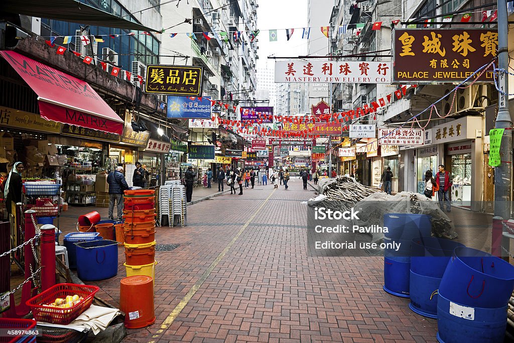 관자놀이 시장 Hong Kong, China - 로열티 프리 템플 스트리트 스톡 사진