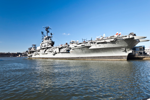 New York City, NY - May 23, 2022 - The Intrepid Sea, Air & Space Museum is an American military and maritime history museum in New York City accessed from the Hudson River Park.
