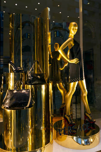 New York City, US - December 23, 2011: Versace store window display on 5th Avenue, Manhattan, New York City.