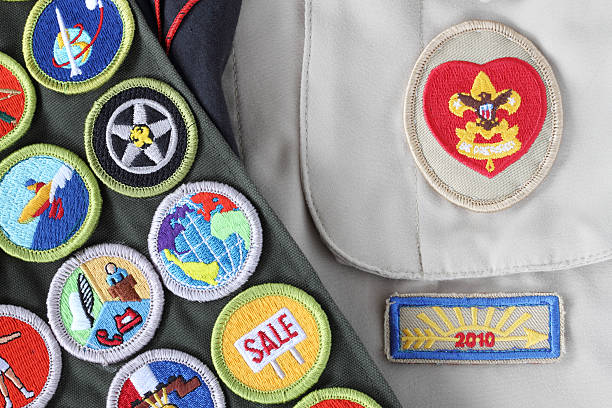 Boy Scout Shirt, Rank Badge, Merit Badges, Arrow of Light stock photo