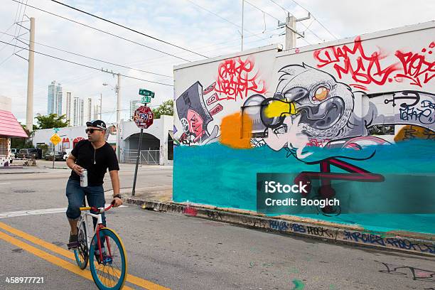 Miami Biking Wynwood Street Graffit Art Mural Travel Destination Stock Photo - Download Image Now