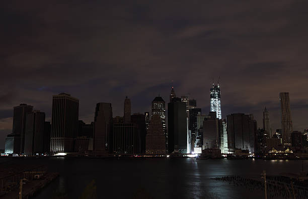Hurricane Sandy Manhattan blackout second night WTC lit up stock photo