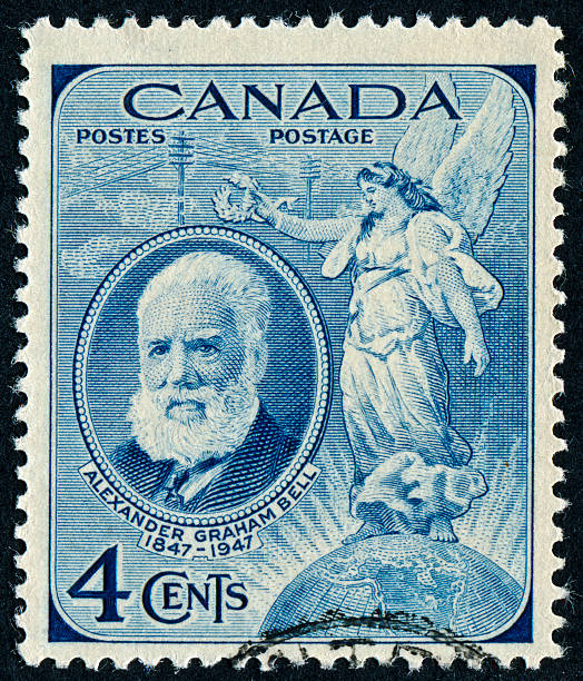 Alexander Graham Bell Stamp "Richmond, Virginia, USA - March 7th, 2012: Cancelled Stamp From Canada Commemorating The Inventor Of The Telephone, Alexander Graham Bell." alexander graham bell stock pictures, royalty-free photos & images