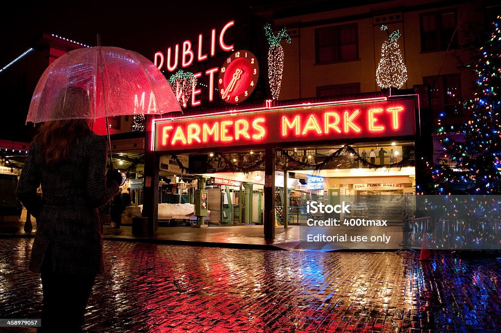 Pike Place luces de Navidad - Foto de stock de Adulto libre de derechos