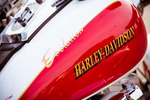 Forli, Italy - January 6, 2013: Detail of Harley Davidson logo in a tank of motorcycle. Harley Davidson is an American motorcycle manufacturer founded in Milwaukee ,Wisconsin USA.