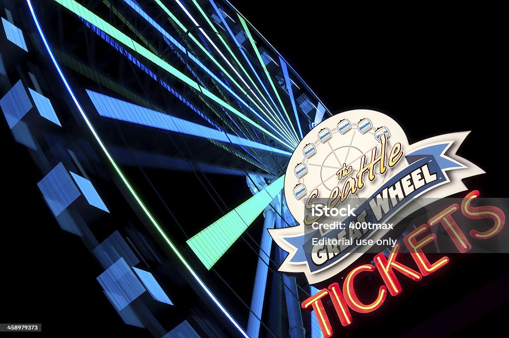 Placa de Neon grande roda de - Foto de stock de Atração de Parque de Diversão royalty-free