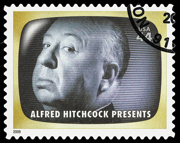 usa alfred hitchcock zeigt briefmarke - postage stamp correspondence postmark macro stock-fotos und bilder