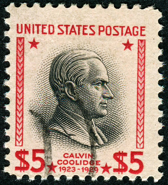 calvin coolidge stamp - president postage stamp profile usa foto e immagini stock