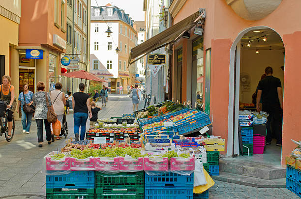 Munich, Germany - August 3: typical regional market (called Auer Dult) with stalls for household goods, crockery, textiles and clothing every three months on mariahilfplatz in munich on August 3, 2022