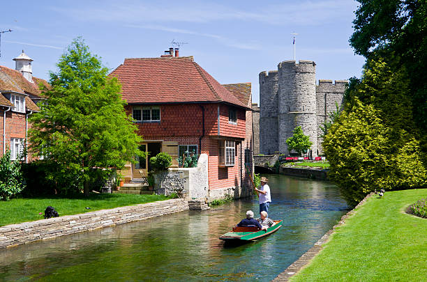 Punting on the River Stour in Canterbury Kent England stock photo