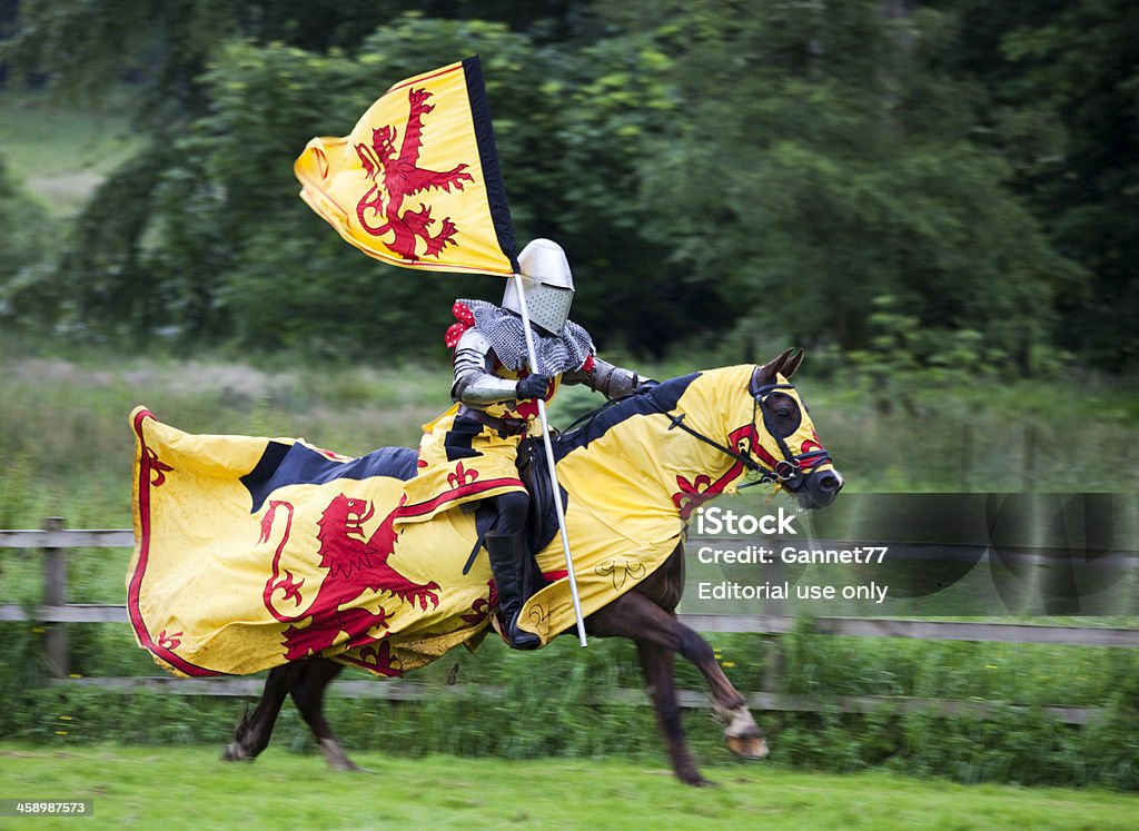 Конный Knight носить на Королевский штандарт Шотландии - Стоковые фото Ездить на лошади роялти-фри