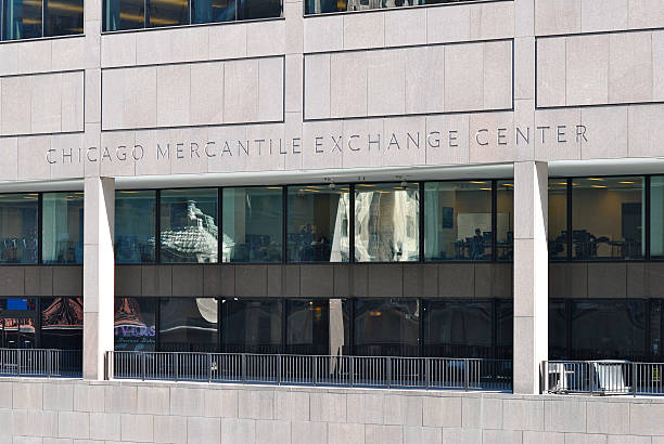 Chicago, Illinois, USA - February 9, 2012: Facade of the Chicago Mercantile Exchange Center that houses the Chicago Mercantile Exchange along the Chicago River in Chicago, Illinois, USA.