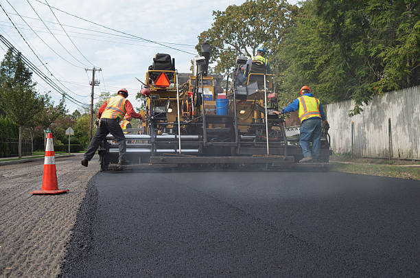Resurfacing asphalt road stock photo