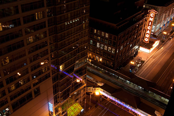 state street em chicago - chicago at night - fotografias e filmes do acervo