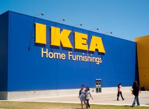 Adelaide, Australia - October 29th, 2011: People walking by the large sign to the IKEA store in Adelaide Australia