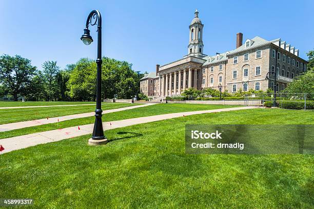 Penn State Old Main Building With Ornate Lamp Stock Photo - Download Image Now - Pennsylvania State University, Old, 19th Century Style