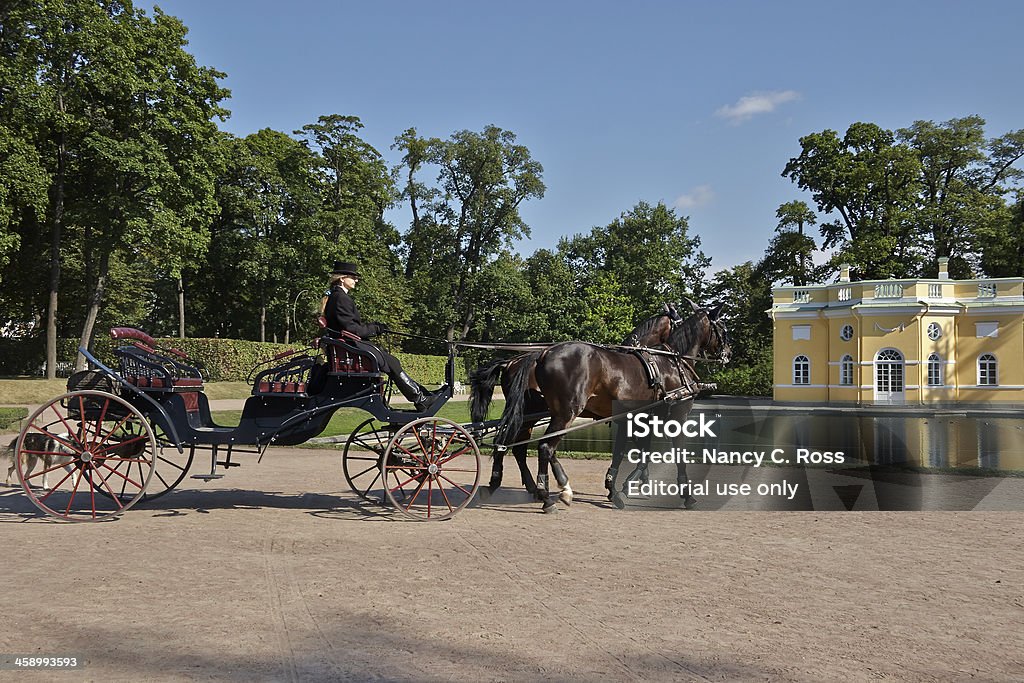 Frau treibt Pferd und Kutsche, Catherine's Palace-St. Petersburg - Lizenzfrei Architektur Stock-Foto