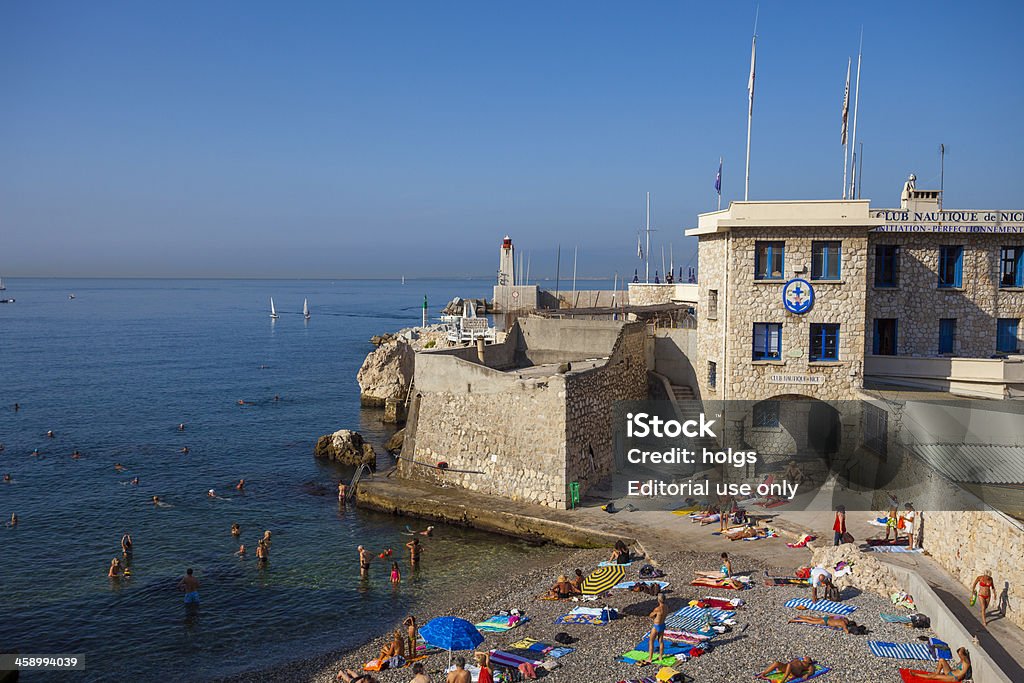 Pebble beach, em Nice, França - Foto de stock de Azul royalty-free