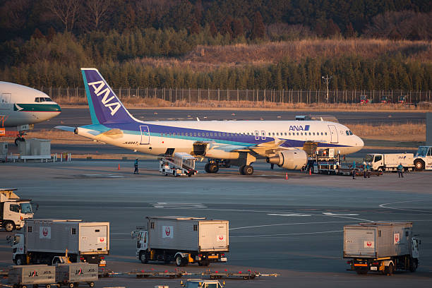 all nippon airways airbus un 320-200 - airbus named airline horizontal airplane fotografías e imágenes de stock