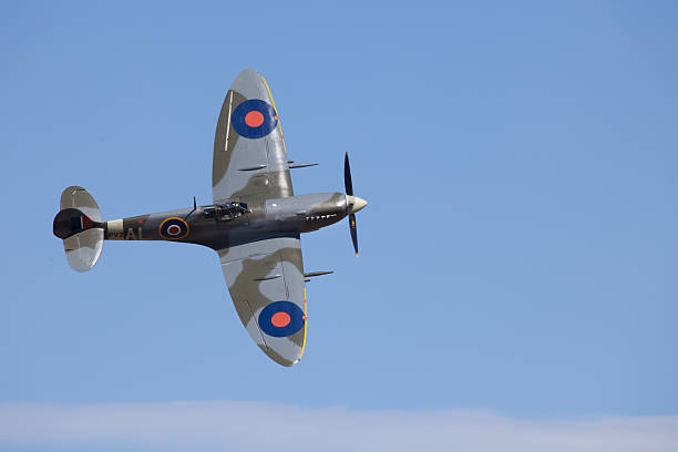 Omaka Air Show, Blenheim, New Zealand "Blenheim, New Zealand - March 30th, 2013: Photo of a Spitfire IX, thought to be the best of the breed and an avid fighter plane in the Second World War. this plane served in North Africa, Israel and Burma before being put into storage in New Zealand in 1956. 53 years later in first taxied again under its own power." spitfire stock pictures, royalty-free photos & images