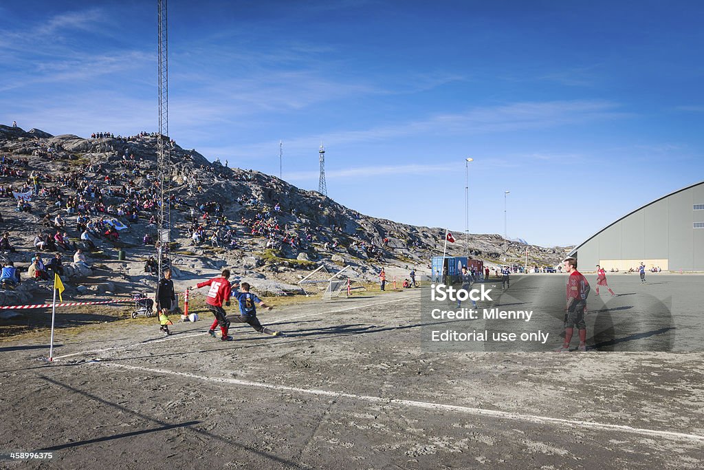 Greenland Soccer Championship in Nuuk Godthab "Nuuk, Greenland - August 20, 2010: Greenland Soccer Championship Semifinals between the B-67 from Nuuk against the N-48 from Ilulissat, which was won by the B-67 in the Nuuk Soccer Stadium." 2010 Stock Photo