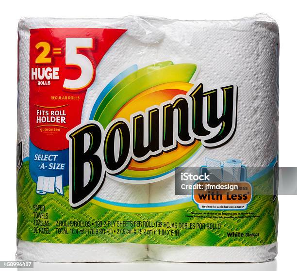 Bounty 2 Paper Towels Rolls Package Stock Photo - Download Image Now - Paper Towel, Abundance, Rolled Up
