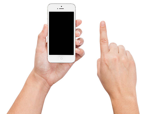 手を保持、iphone 5 (白) - iphone holding hands isolated communications technology ストックフォトと画像