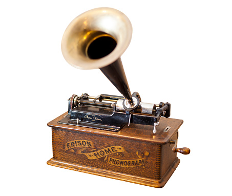 San Marcos, CA USA - January 24, 2013: Gramophone. The phonograph was invented in 1877 by Thomas Edison and it was the was the first to be able to reproduce the recorded sound.