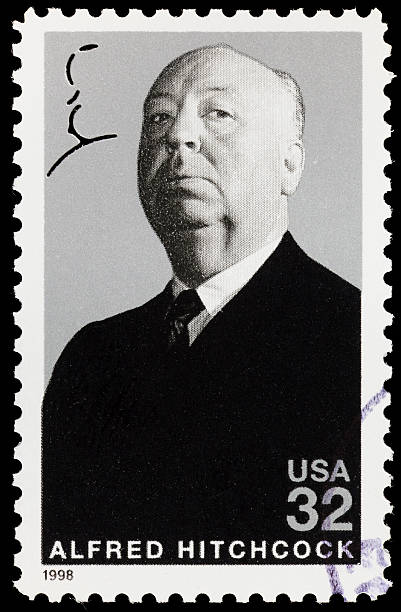 alfred hitchcock (xxl) briefmarke - postage stamp correspondence postmark macro stock-fotos und bilder