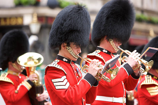 London, UK - June, 13th 2009:British soldiers and bandsmen march through London in the Queen\\'s birthday parade