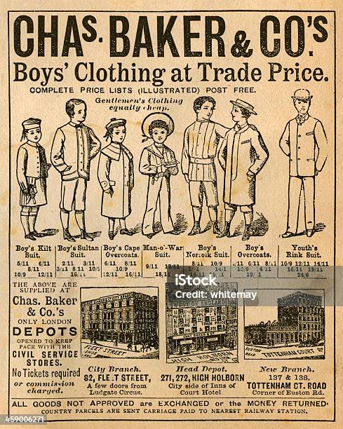 Victorian Magasin De Vêtements Garçons Publicité 1881 Vecteurs libres de droits et plus d'images vectorielles de Publicité