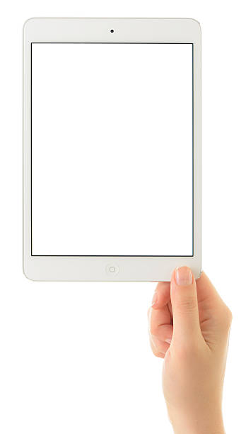 mão segurando em branco do ecrã do ipad mini - ipad mini ipad white small imagens e fotografias de stock