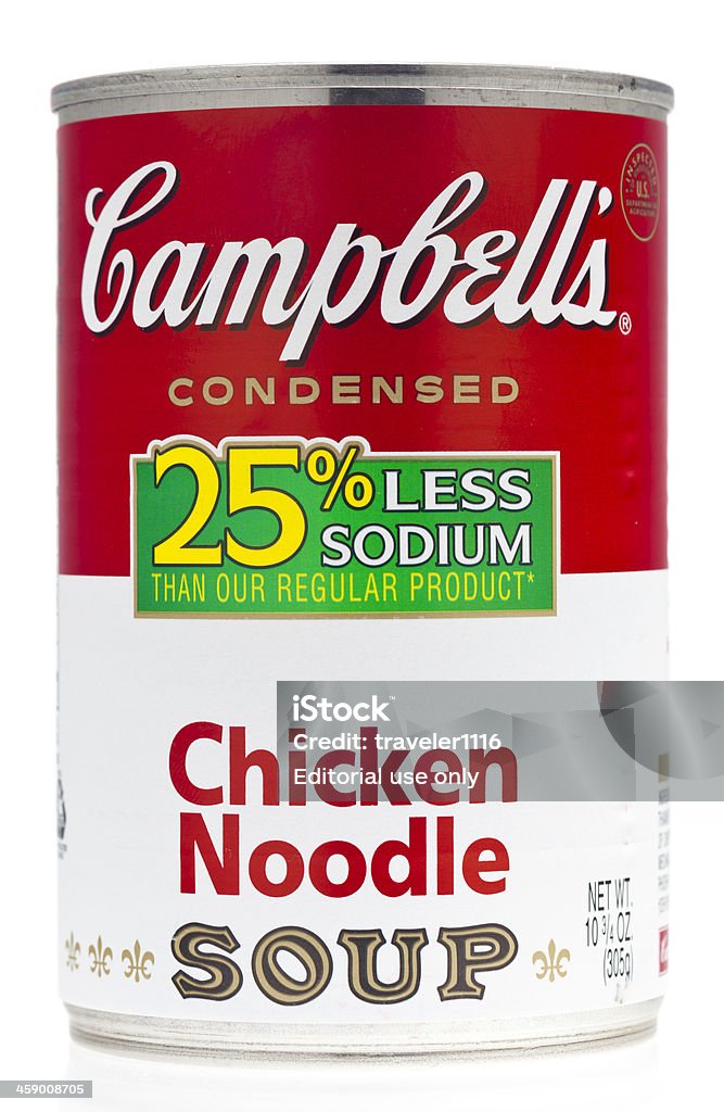 Campbell's Ermäßigter Sodium Hühnernudelsuppe - Lizenzfrei Aluminium Stock-Foto