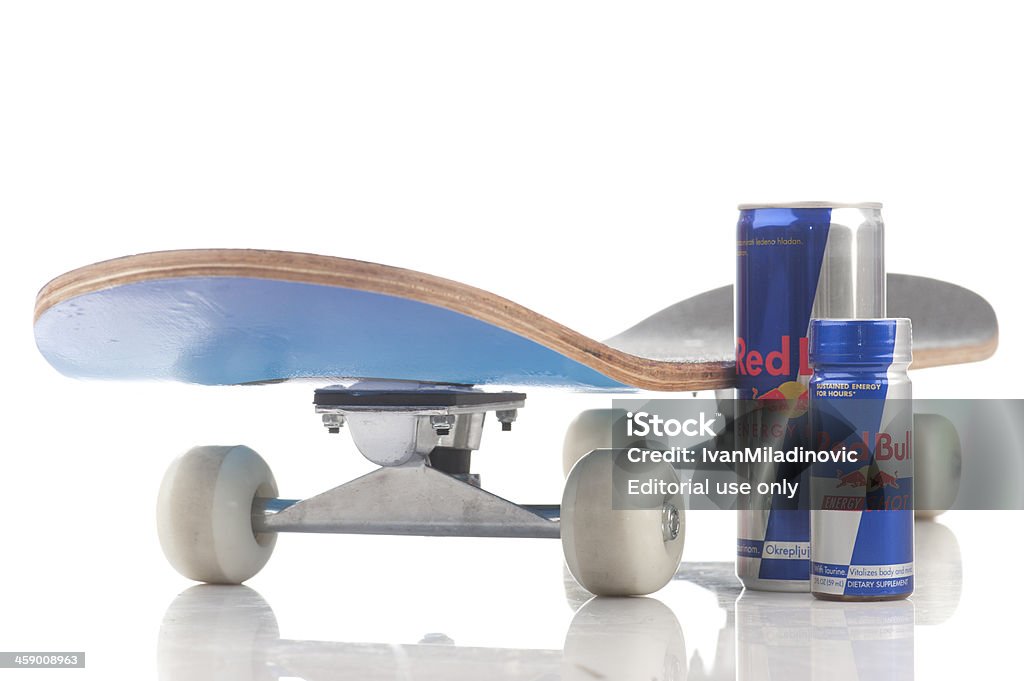Red Bull Energy Drink With Skateboard Isolated Stock Photo - Download Image Now Red Bull, Skateboard, iStock
